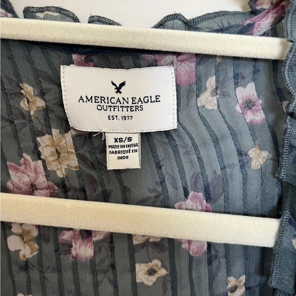 American Eagle Green Floral Sheer Ruffle Cardigan - Picture 4 of 5